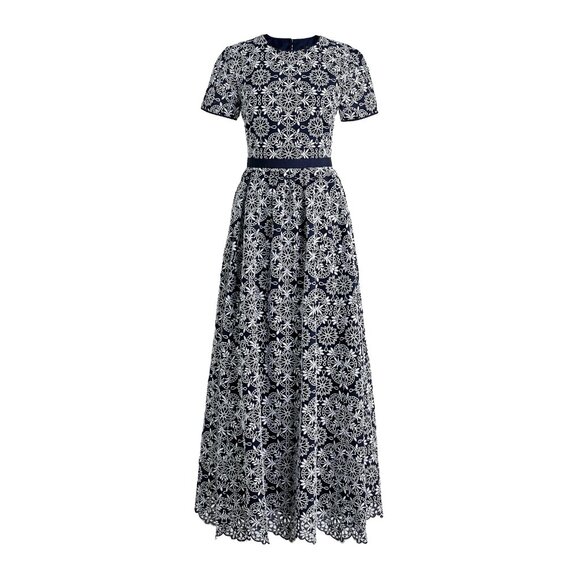 NWT J.Crew Short-sleeve Maxi in Navy White Eyelet Back Cutout Dress 14 - Picture 1 of 11